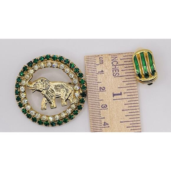 Joseph Warner Elephant Brooch Rhinestones With Green Earrings St Paddy's Day Set - Picture 7 of 8
